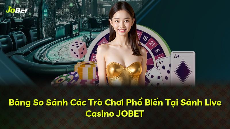 Bảng So Sánh Các Trò Chơi Phổ Biến Tại Sảnh Live Casino JOBET